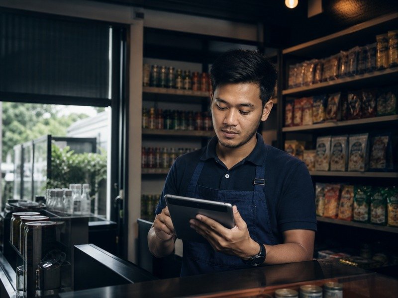 Retail staff checking stock on a tablet