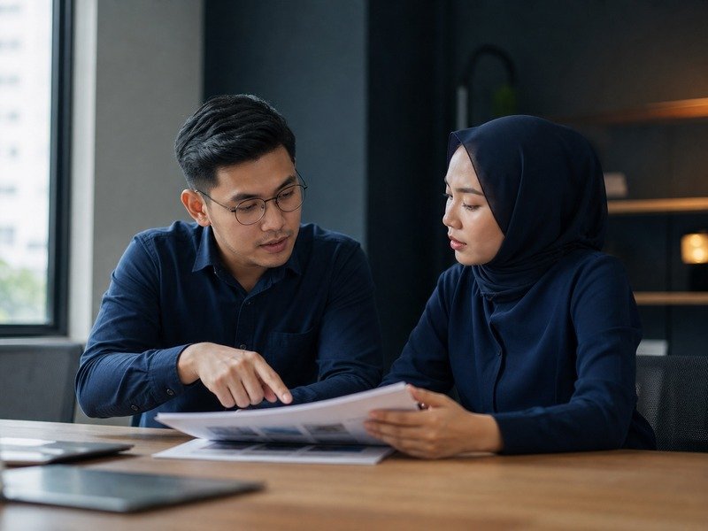 Two professionals reviewing a proposal together